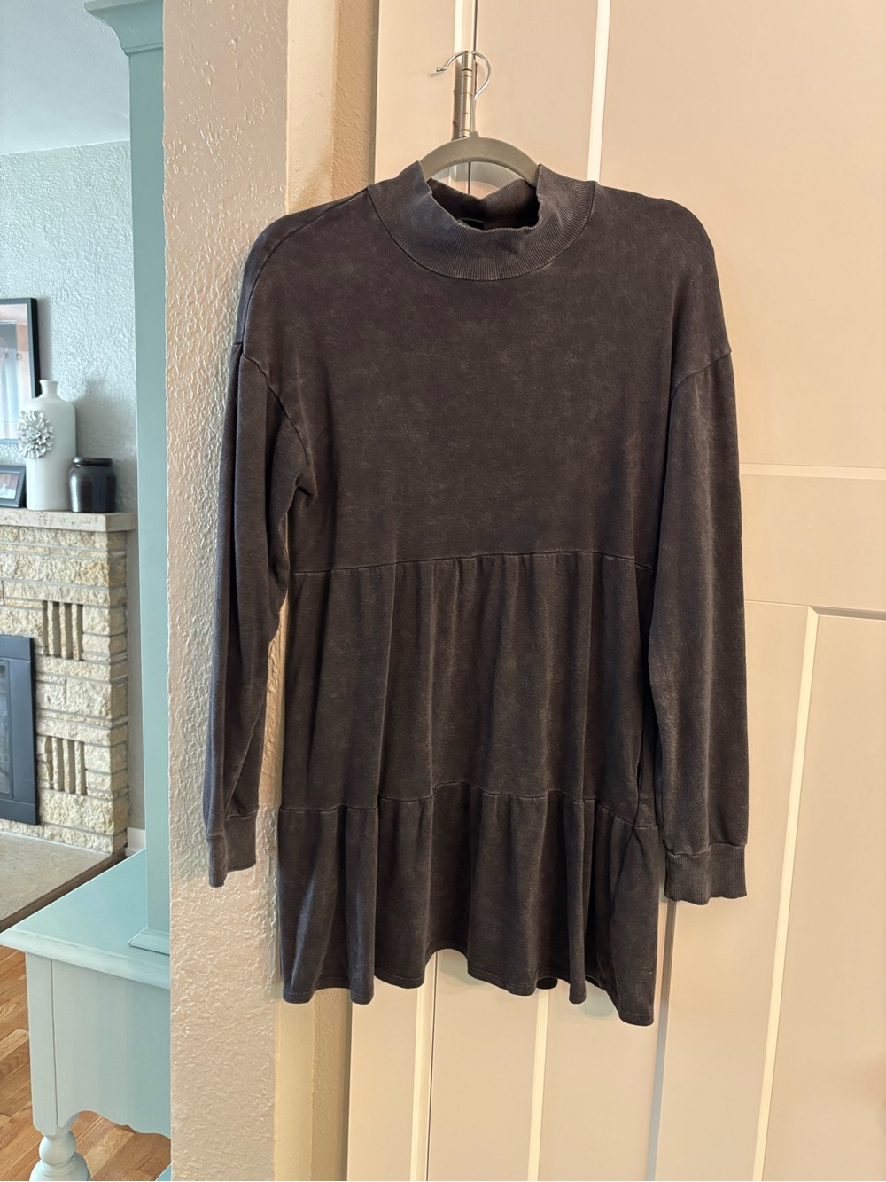 wild fable Washed Charcoal Long-Sleeve Tiered Dress